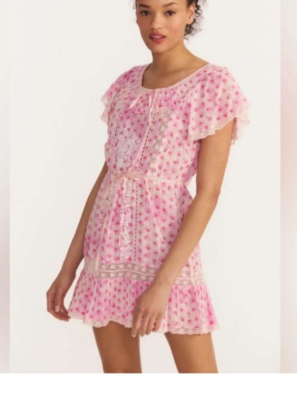 LoveShackFancy Niall Dress in Divine Pink Floral Ruffle Mini Dress
